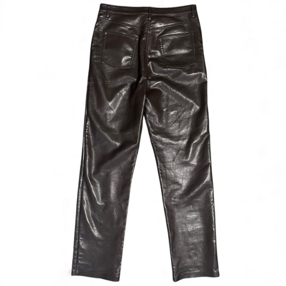 Aritzia Wilfred Melina Faux Leather Vegan Straight Leg Pants Brown Chocolate 10 - Picture 4 of 6